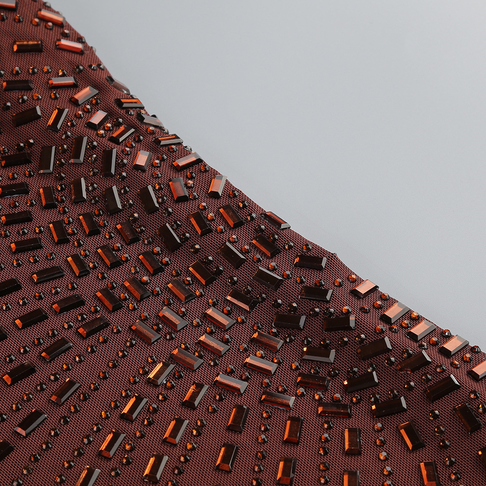 Asymmetric Embellished Maxi Dress Brown - OWNCI