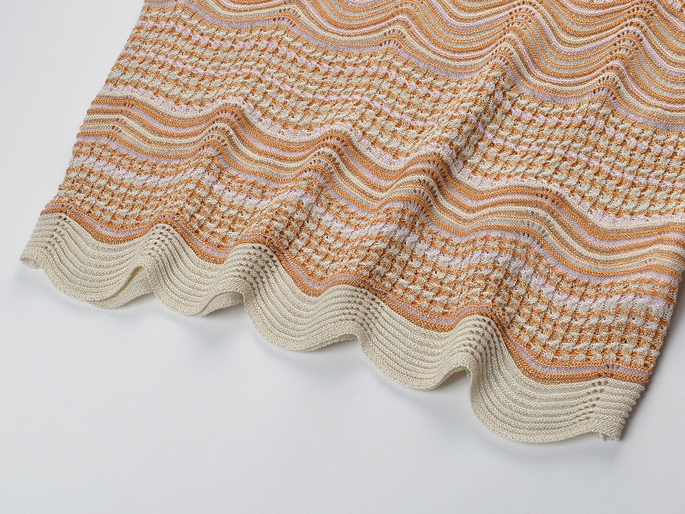 Beige Pointelle Knit Fitted Column Two-Piece Set - OWNCI Beige Pointelle Knit Fitted Column Two-Piece Set - OWNCI