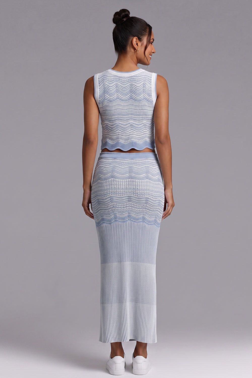 Wavy‑Knit Sleeveless Crop Top & Midi Skirt Two‑Piece Set - OWNCI