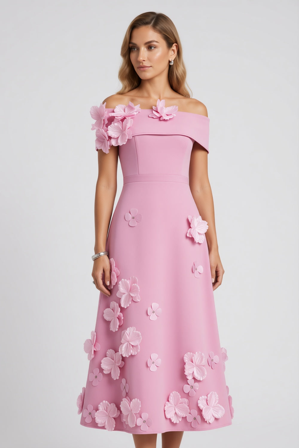 Light Pink Solid Matte Structured Fabric (Likely Crepe or Satin Blend) A-Line Flare Evening Dress - OWNCI Light Pink Solid Matte Structured Fabric (Likely Crepe or Satin Blend) A-Line Flare Evening Dress - OWNCI