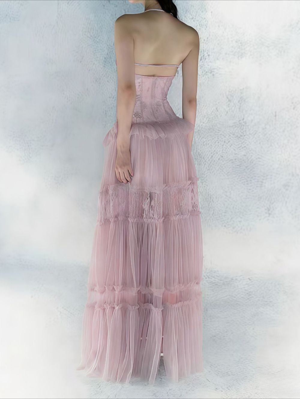 Hermosa Lace Splicing Layer Maxi Dress In Pink - OWNCI
