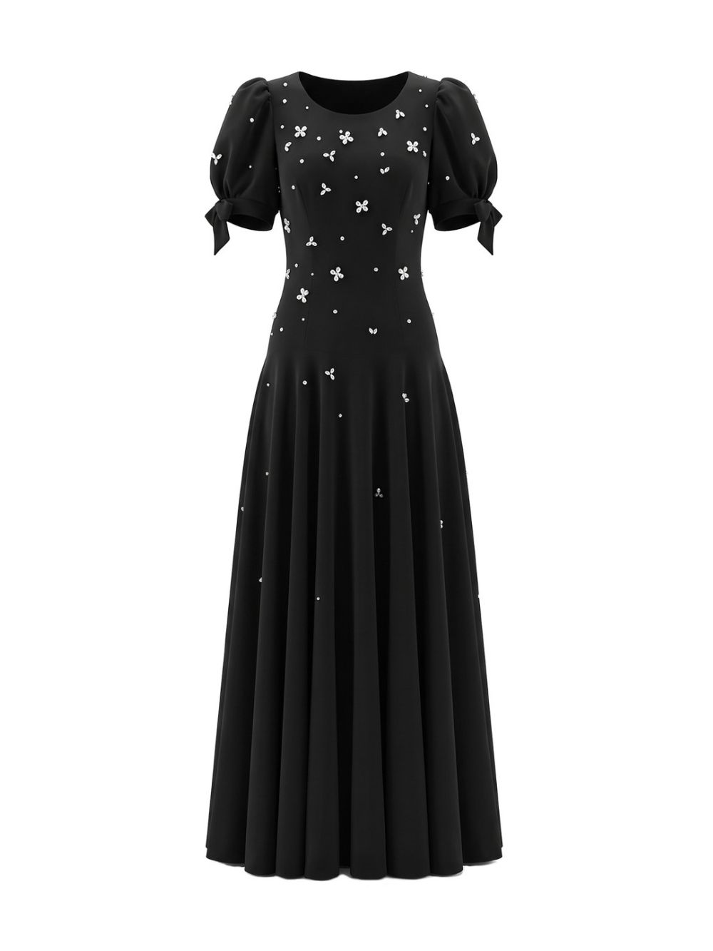 Short Sleeve Crystal A Line Maxi Dress Black - OWNCI Short Sleeve Crystal A Line Maxi Dress Black - OWNCI