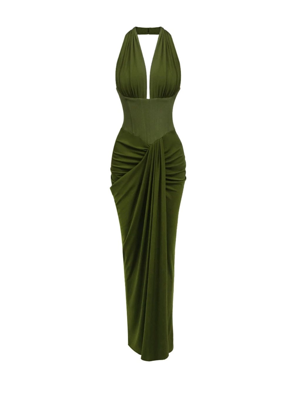 Halter Draped Corset Maxi Dress Green - OWNCI Halter Draped Corset Maxi Dress Green - OWNCI