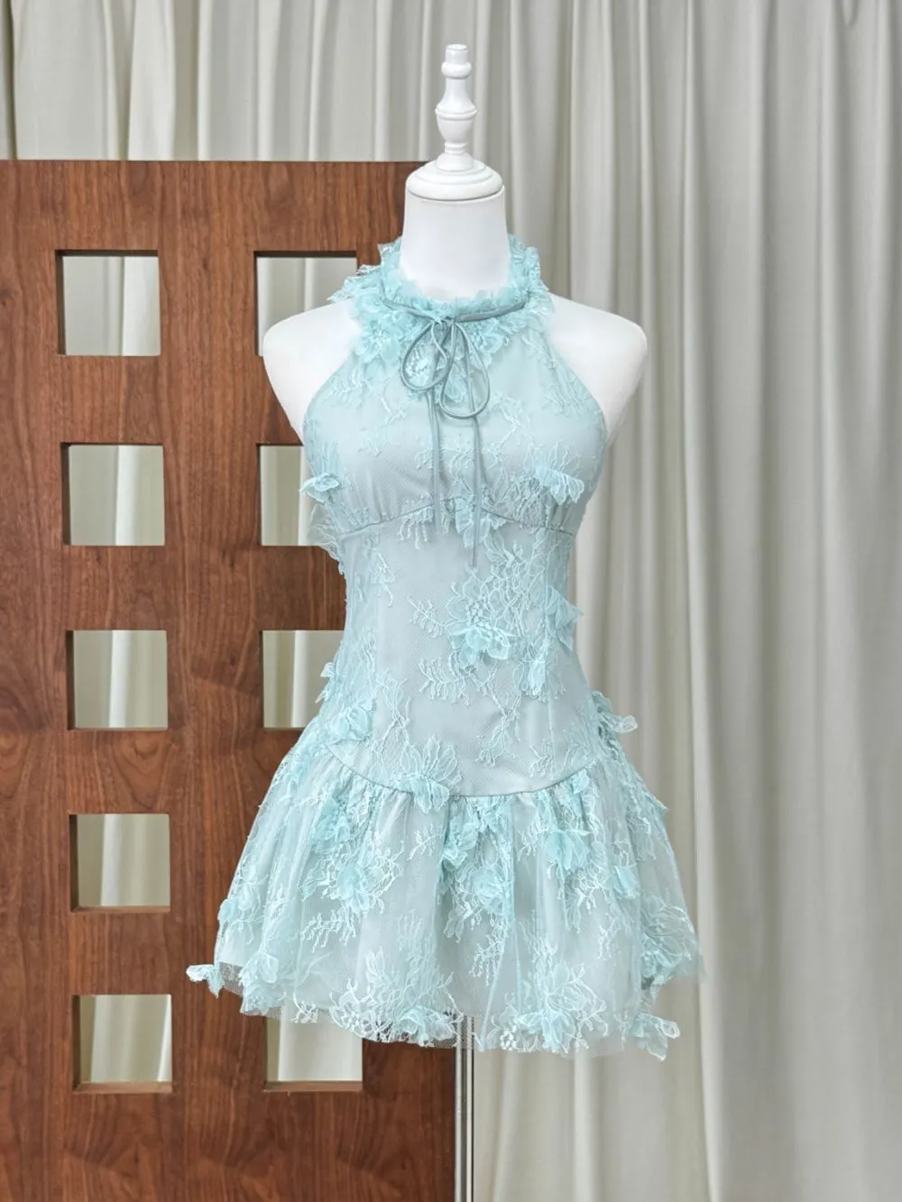 Halter Lace Mini Dress - OWNCI
