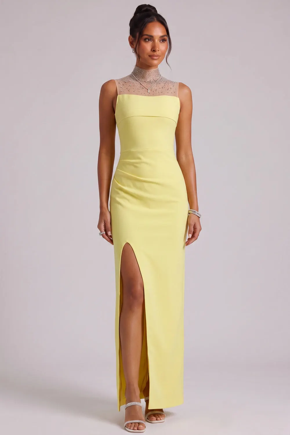 Yellow Beaded Neckline Maxi Dress - OWNCI Yellow Beaded Neckline Maxi Dress - OWNCI