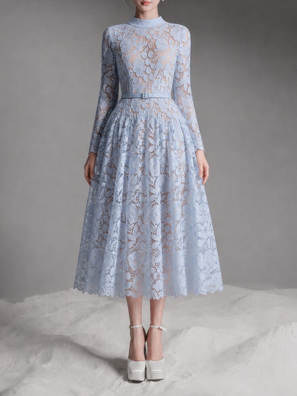 Maurissa Lace Long Sleeve Midi Dress - OWNCI