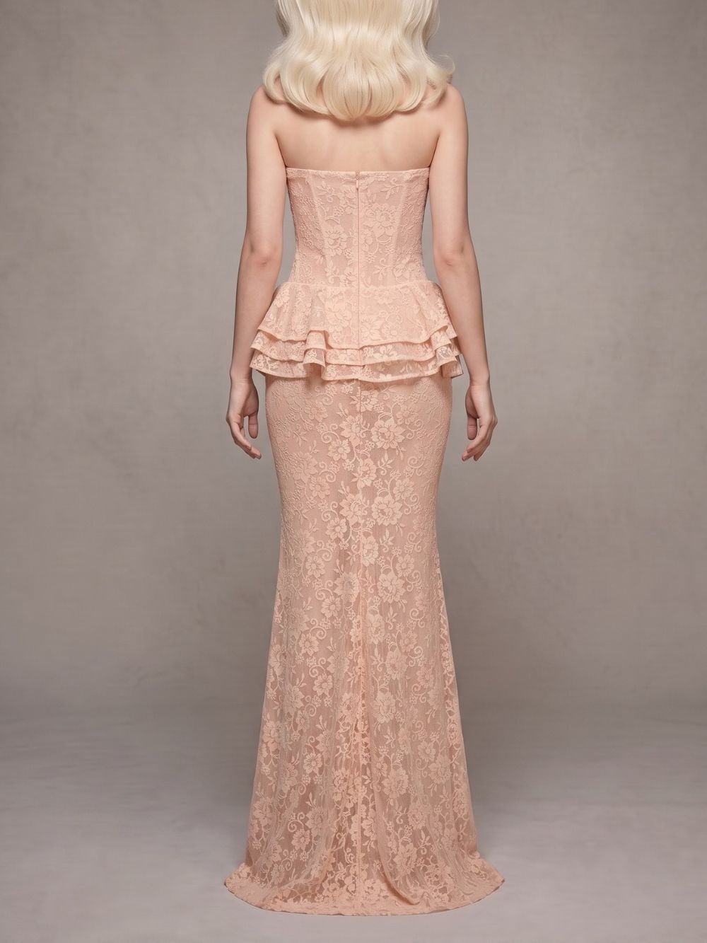 Strapless Nude Peplum Maxi Dress Nude Pink - OWNCI