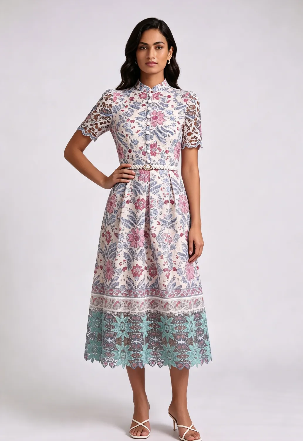 Cream Guipure Lace A-Line Dress - OWNCI Cream Guipure Lace A-Line Dress - OWNCI