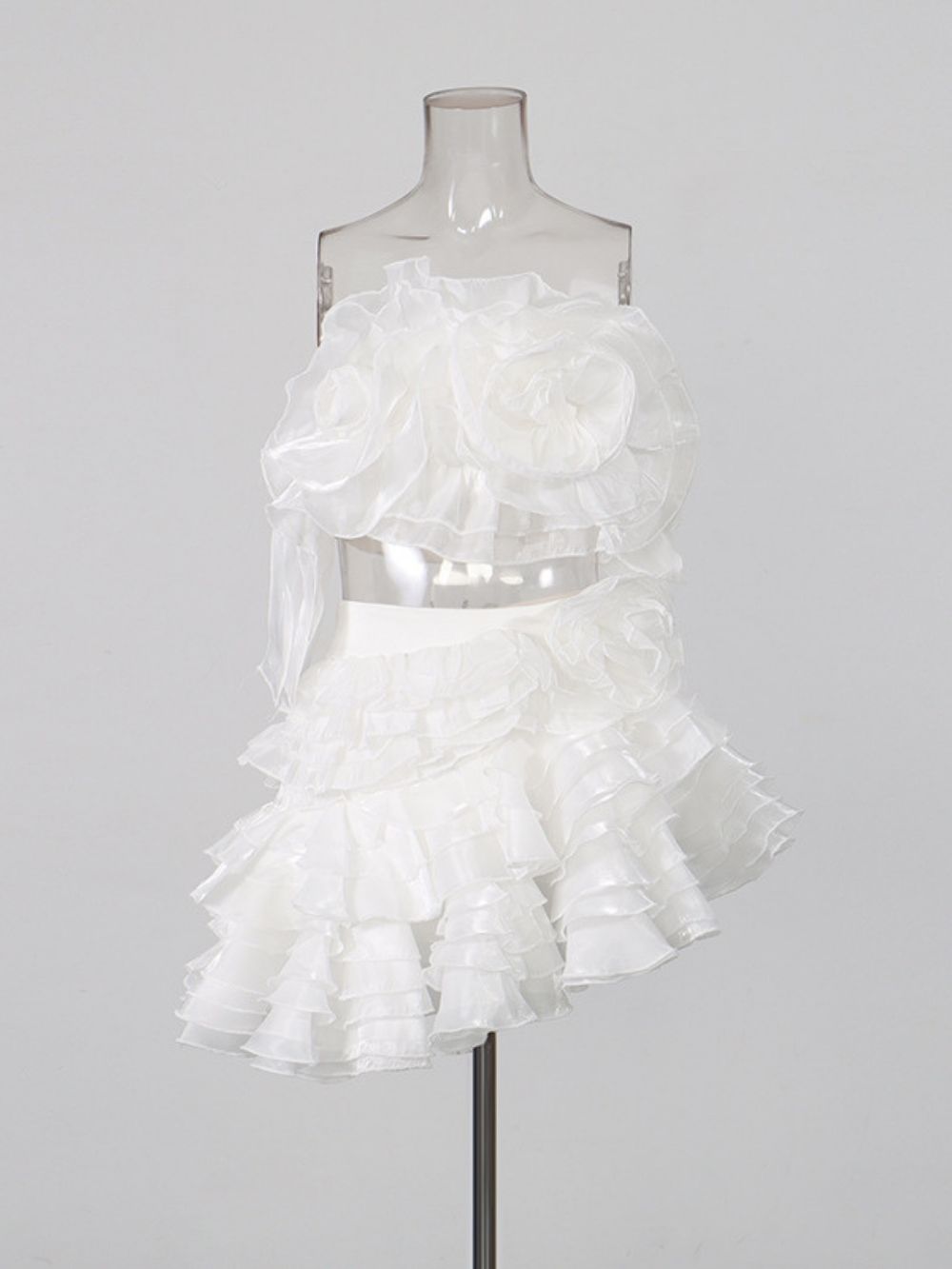Matsuyo White Flower Top & Layered Skirt Set - OWNCI Matsuyo White Flower Top & Layered Skirt Set - OWNCI
