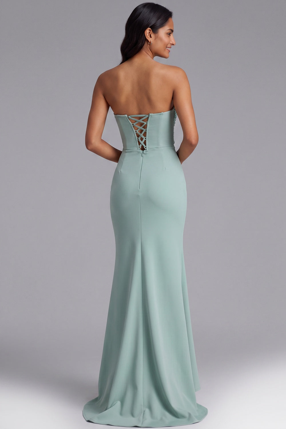 Mint Green One-Shoulder Sequin Evening Gown - OWNCI