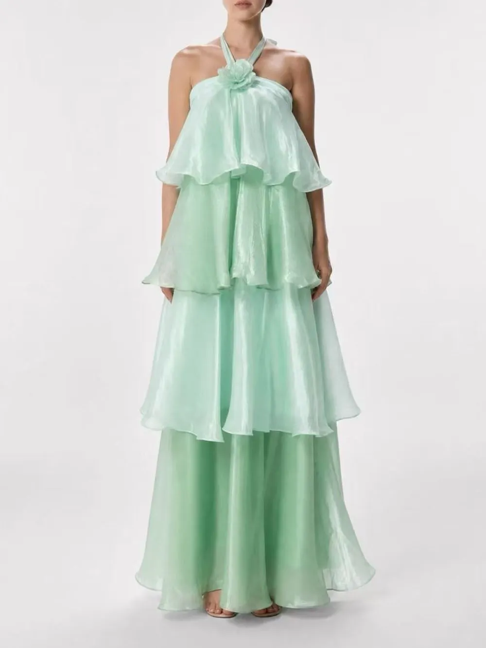 Melani Green Halter Layered Maxi Dress - OWNCI