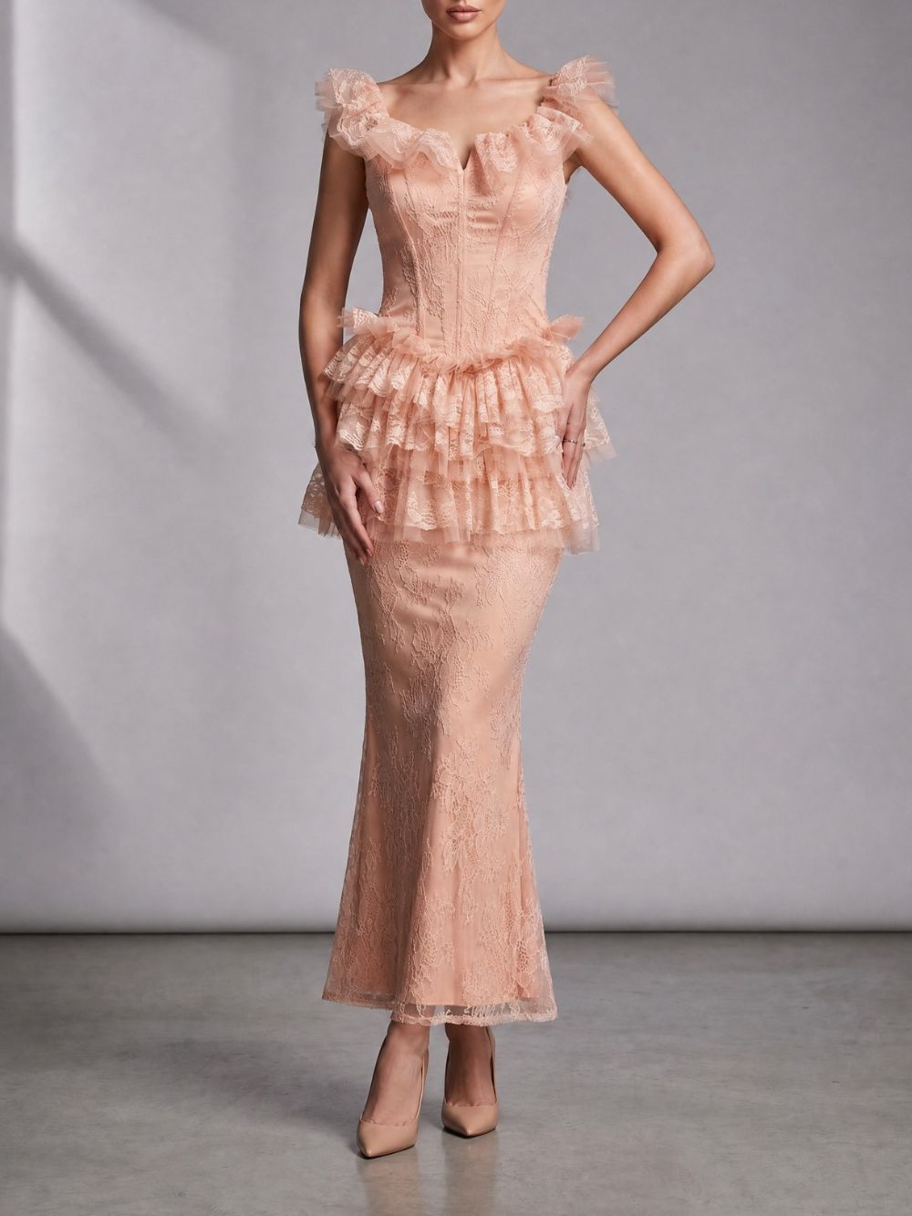 Ruffle Lace Maxi Dress Set - OWNCI Ruffle Lace Maxi Dress Set - OWNCI