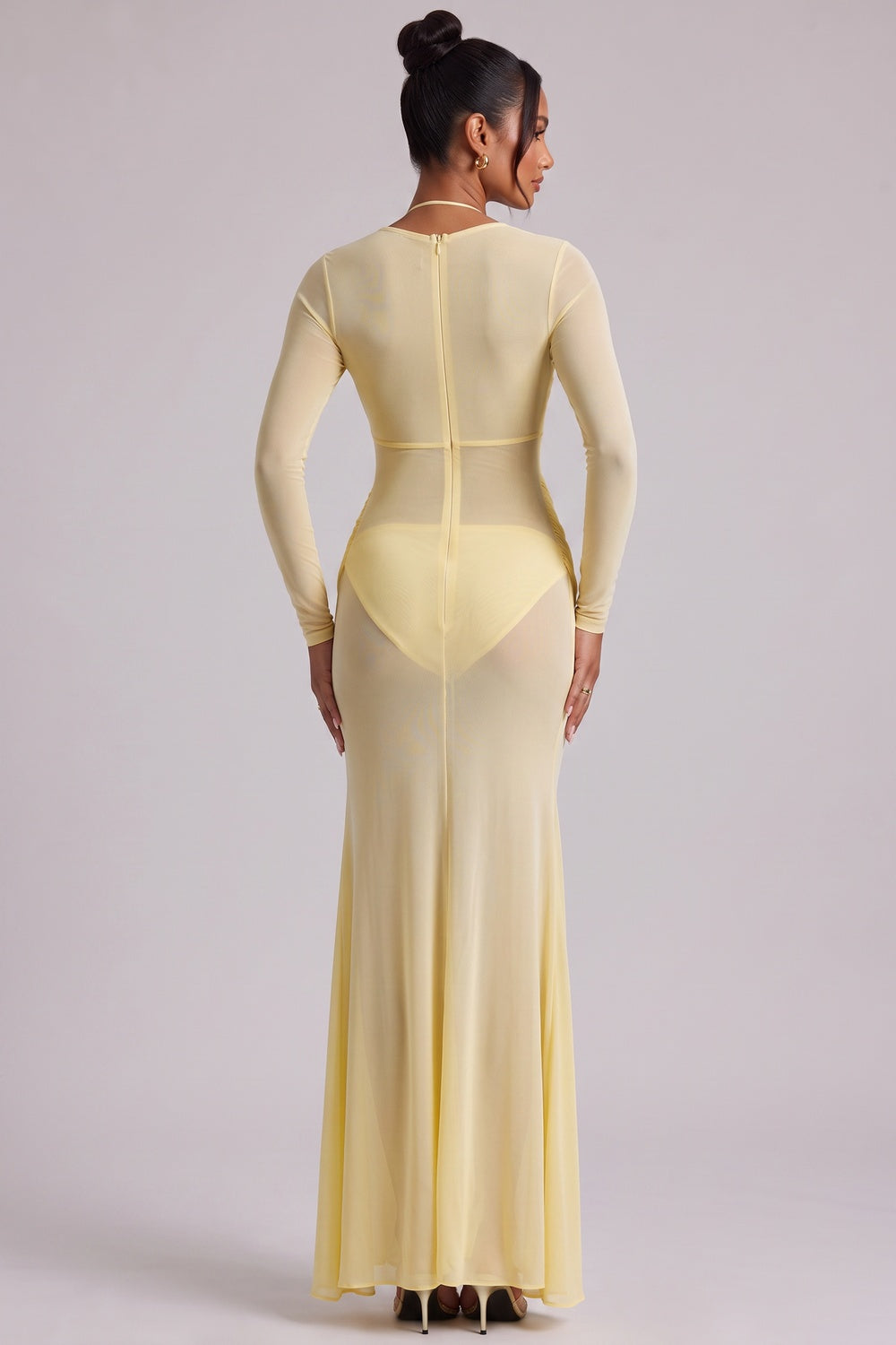Pale Yellow Long Sleeve Maxi Dress with Cutout Detail - OWNCI Pale Yellow Long Sleeve Maxi Dress with Cutout Detail - OWNCI