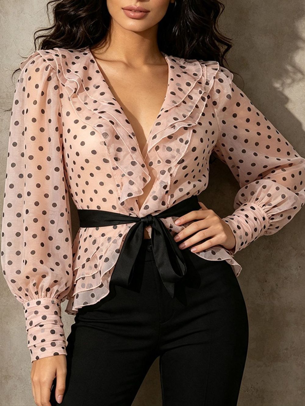 Mela Pink Dot Long Sleeve Top - OWNCI