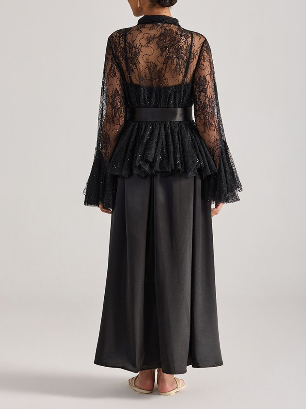 Miori Black Lace Top & Maxi Dress Set - OWNCI