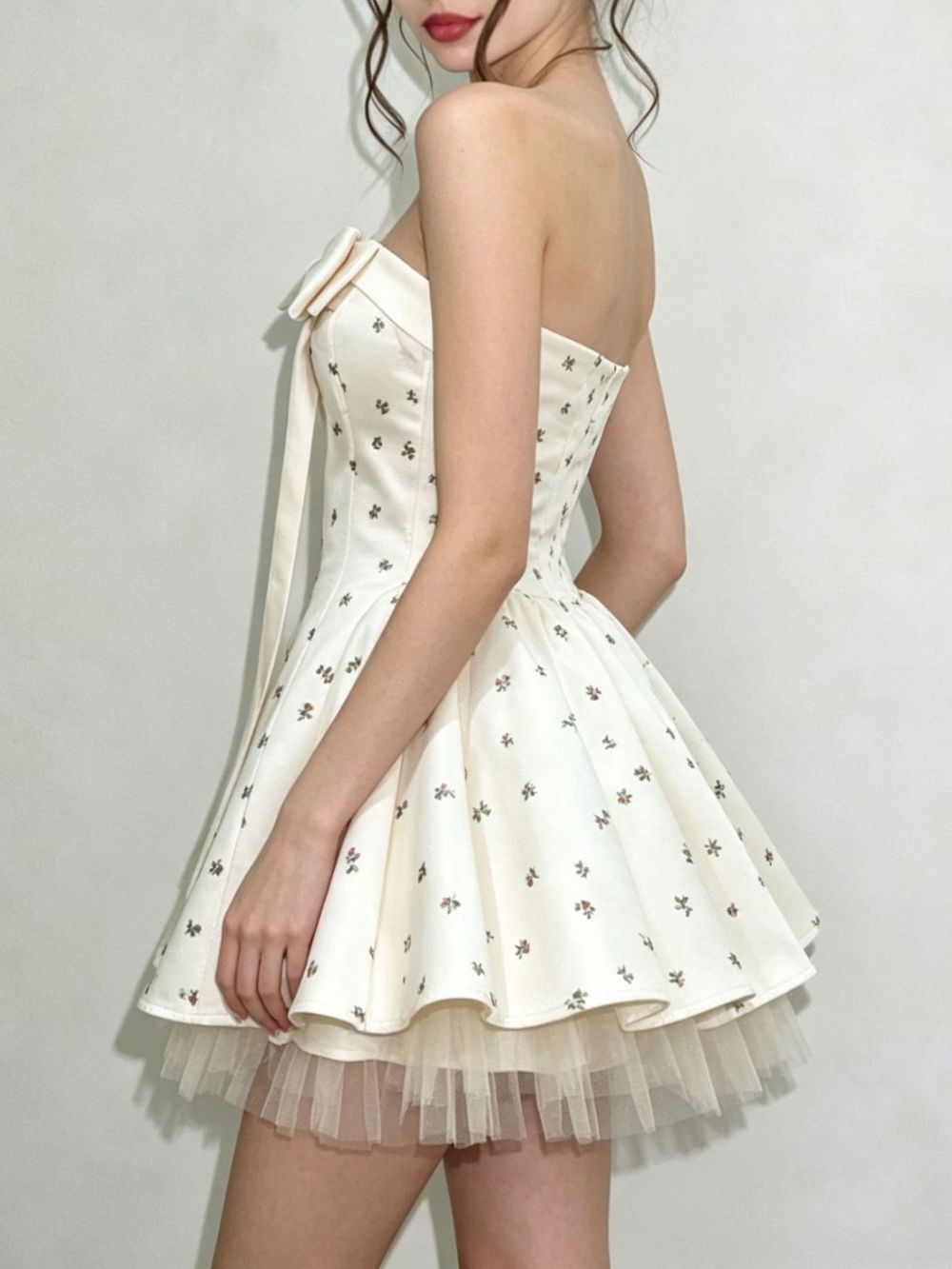 Iola Strapless Bowknot Floral Mini Dress - OWNCI