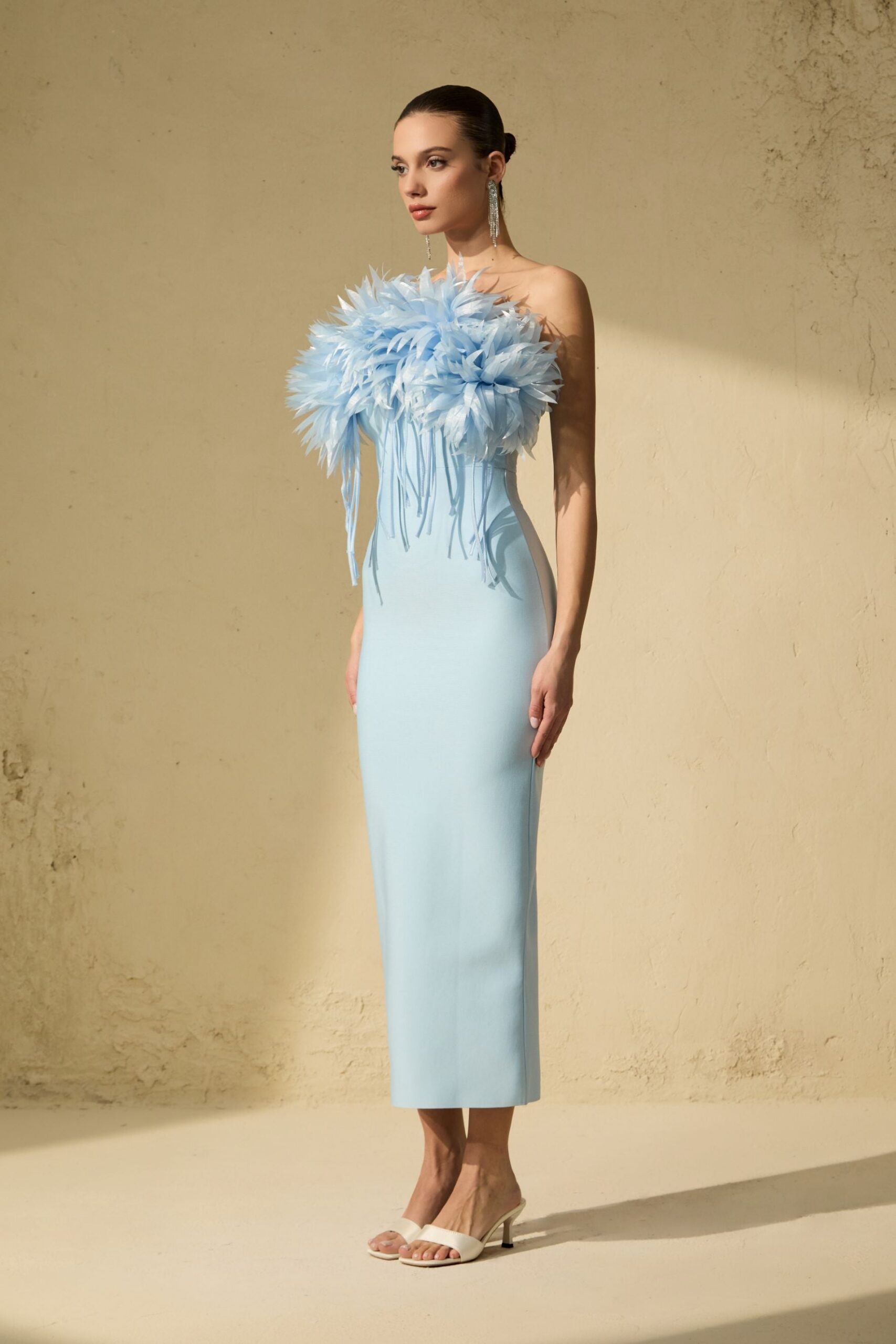 Penny Blue Petal Applique Strapless Midi Dress - OWNCI Penny Blue Petal Applique Strapless Midi Dress - OWNCI