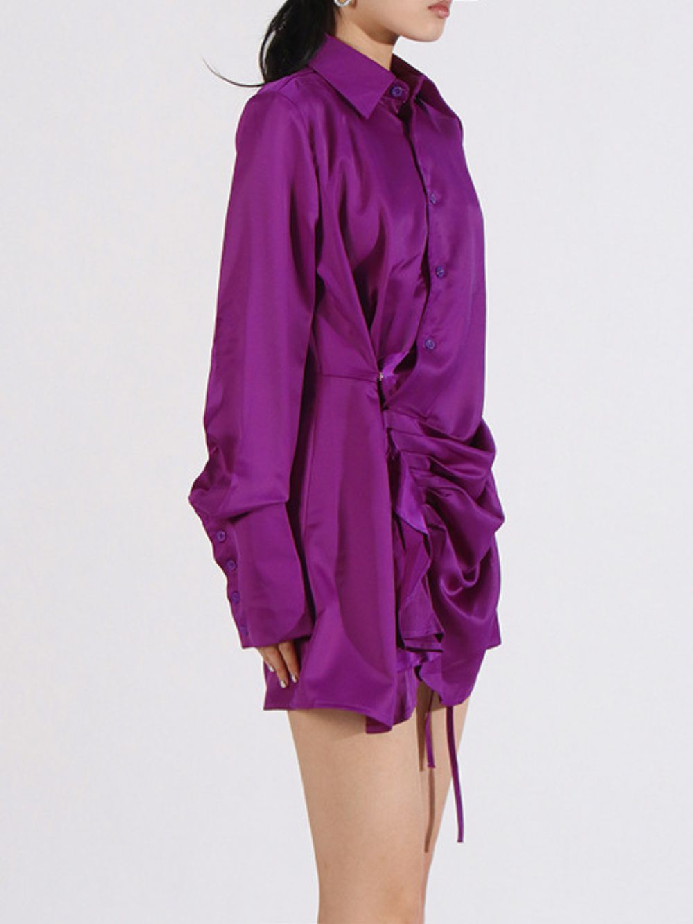 Mika Purple Long Sleeve Ruched Mini Dress - OWNCI