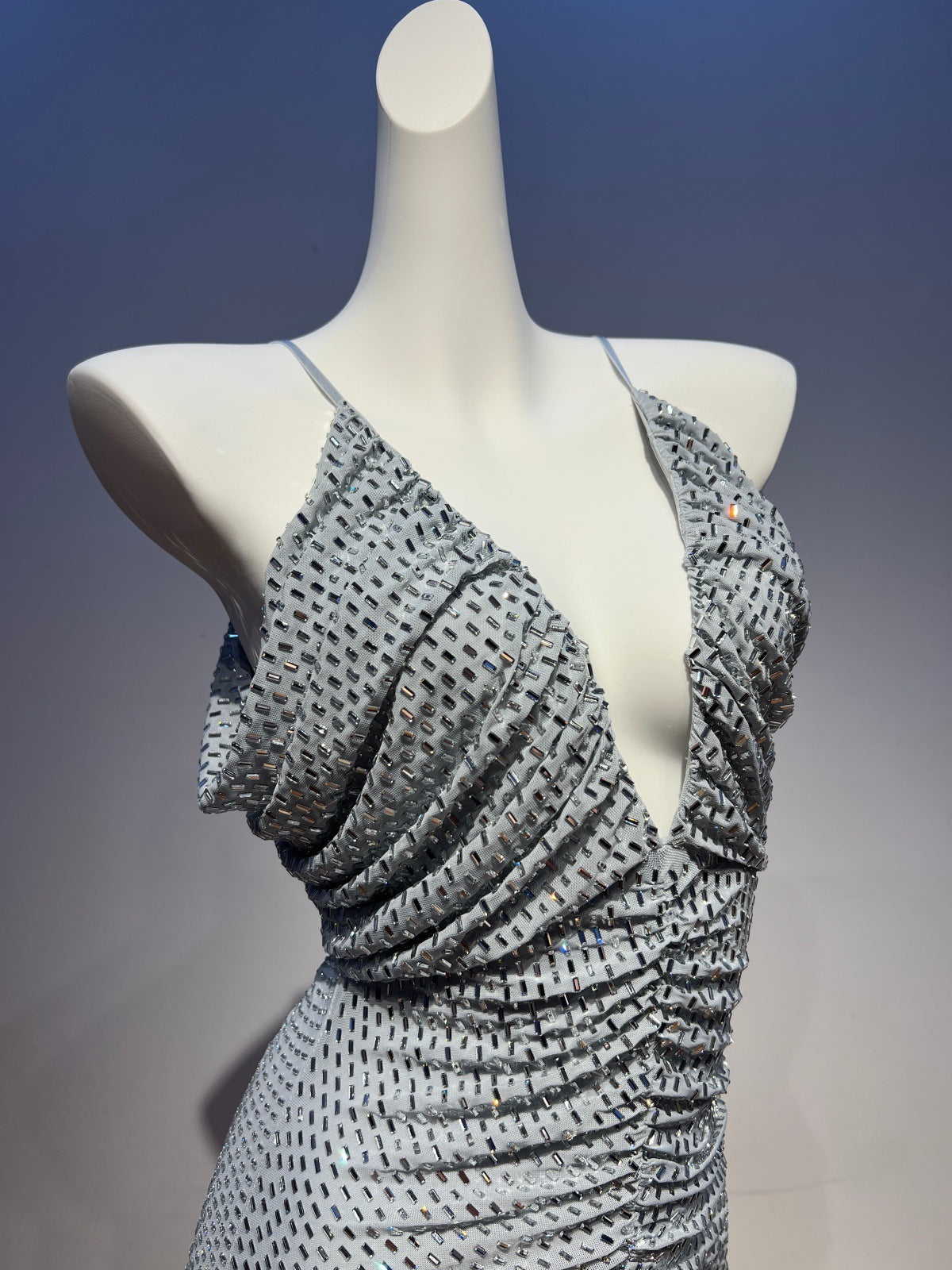 Silver Metallic Column Evening Gown - OWNCI Silver Metallic Column Evening Gown - OWNCI