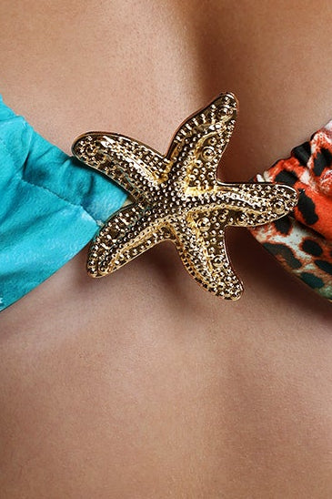 Leopard Floral Mix‑Print Halter Bikini Set With Starfish Hardware - OWNCI