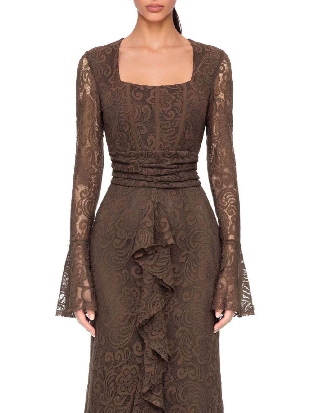 Cevrane Long Sleeve Lace Ruffle Maxi Dress - OWNCI Cevrane Long Sleeve Lace Ruffle Maxi Dress - OWNCI