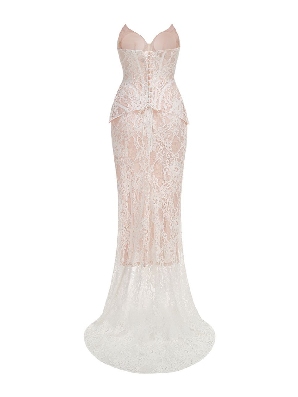 Strapless Lace Corset Two Piece Maxi Dress White - OWNCI Strapless Lace Corset Two Piece Maxi Dress White - OWNCI