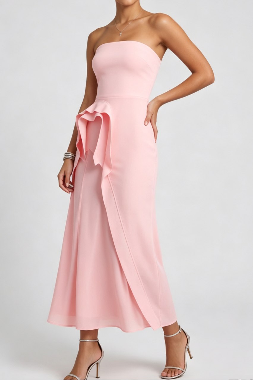 Light Pink Smooth structured fabric bodice Fitted bodice with A-line flared skirt Dress - OWNCI