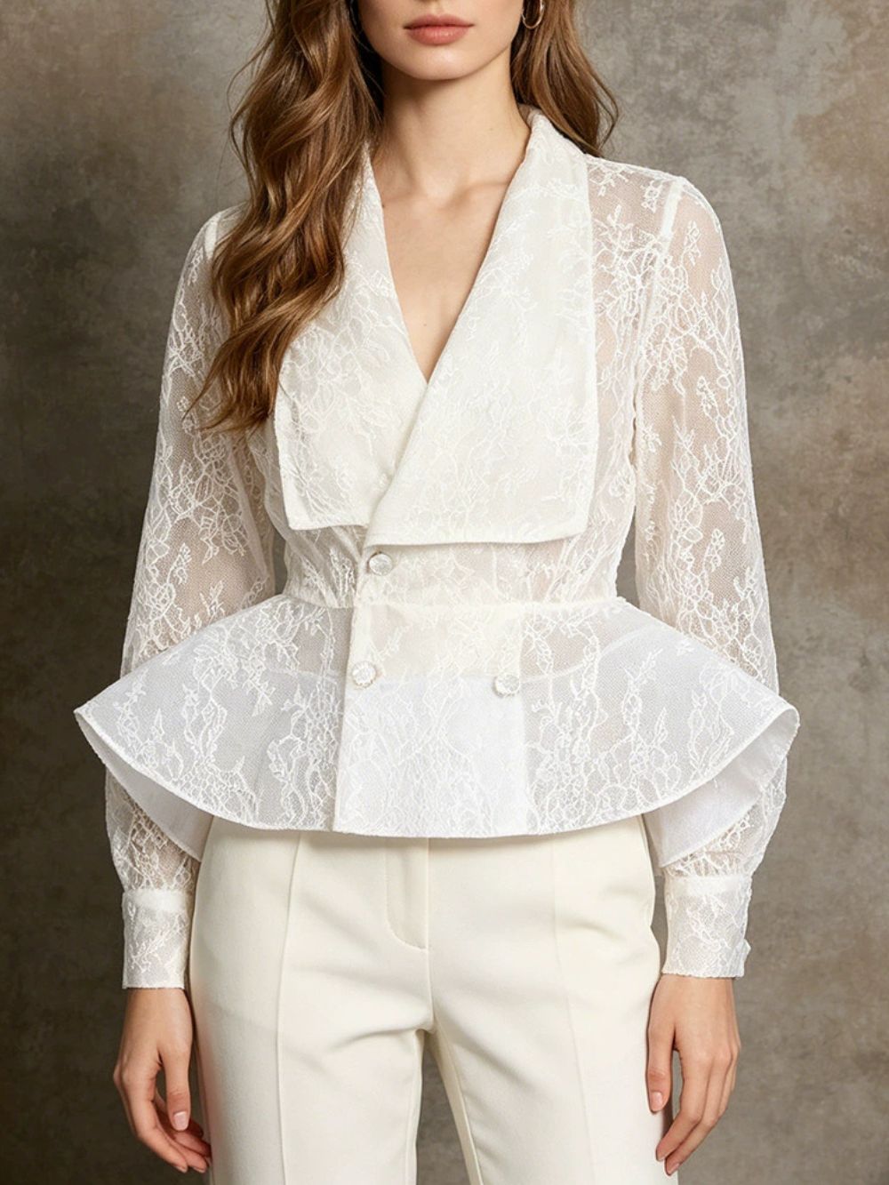 Melanee White Lace Long Sleeve Top - OWNCI