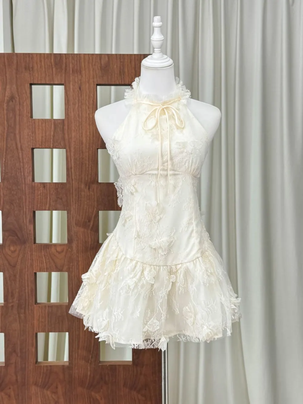 Halter Lace Mini Dress - OWNCI