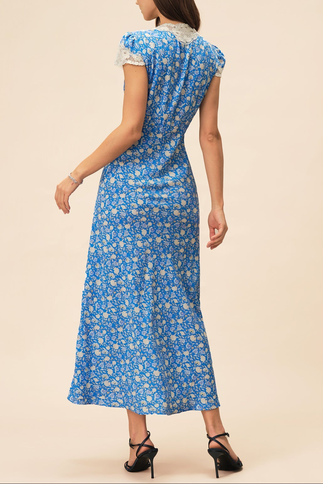 Lyuba Floral Printed Lace-Trimmed V-Neck Maxi Dress In Blue - OWNCI Lyuba Floral Printed Lace-Trimmed V-Neck Maxi Dress In Blue - OWNCI