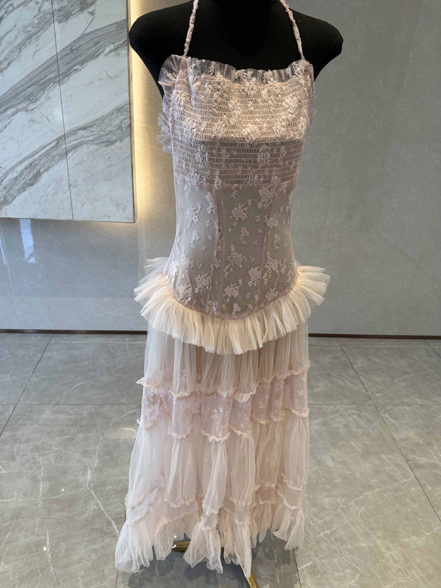 Hermosa Lace Splicing Layer Maxi Dress In Pink - OWNCI Hermosa Lace Splicing Layer Maxi Dress In Pink - OWNCI
