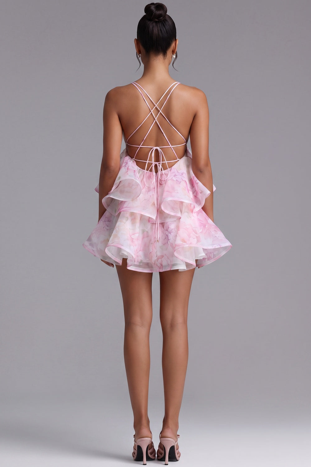 Light Pink Organza Floral A-Line Babydoll Mini Dress - OWNCI Light Pink Organza Floral A-Line Babydoll Mini Dress - OWNCI