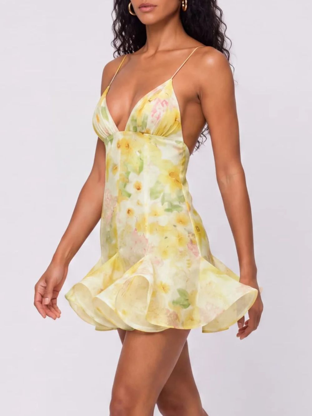 Brasken V Neck Floral Mini Dress - OWNCI