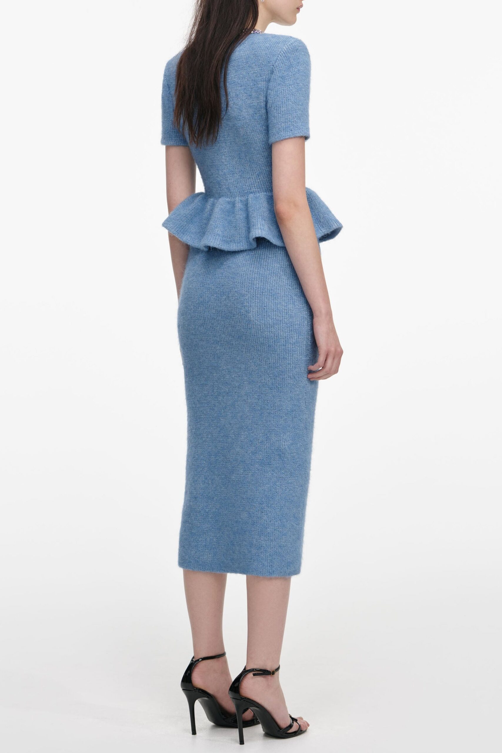 Kimberley Rhinestone Peplum Knit Midi Dress In Blue - OWNCI Kimberley Rhinestone Peplum Knit Midi Dress In Blue - OWNCI