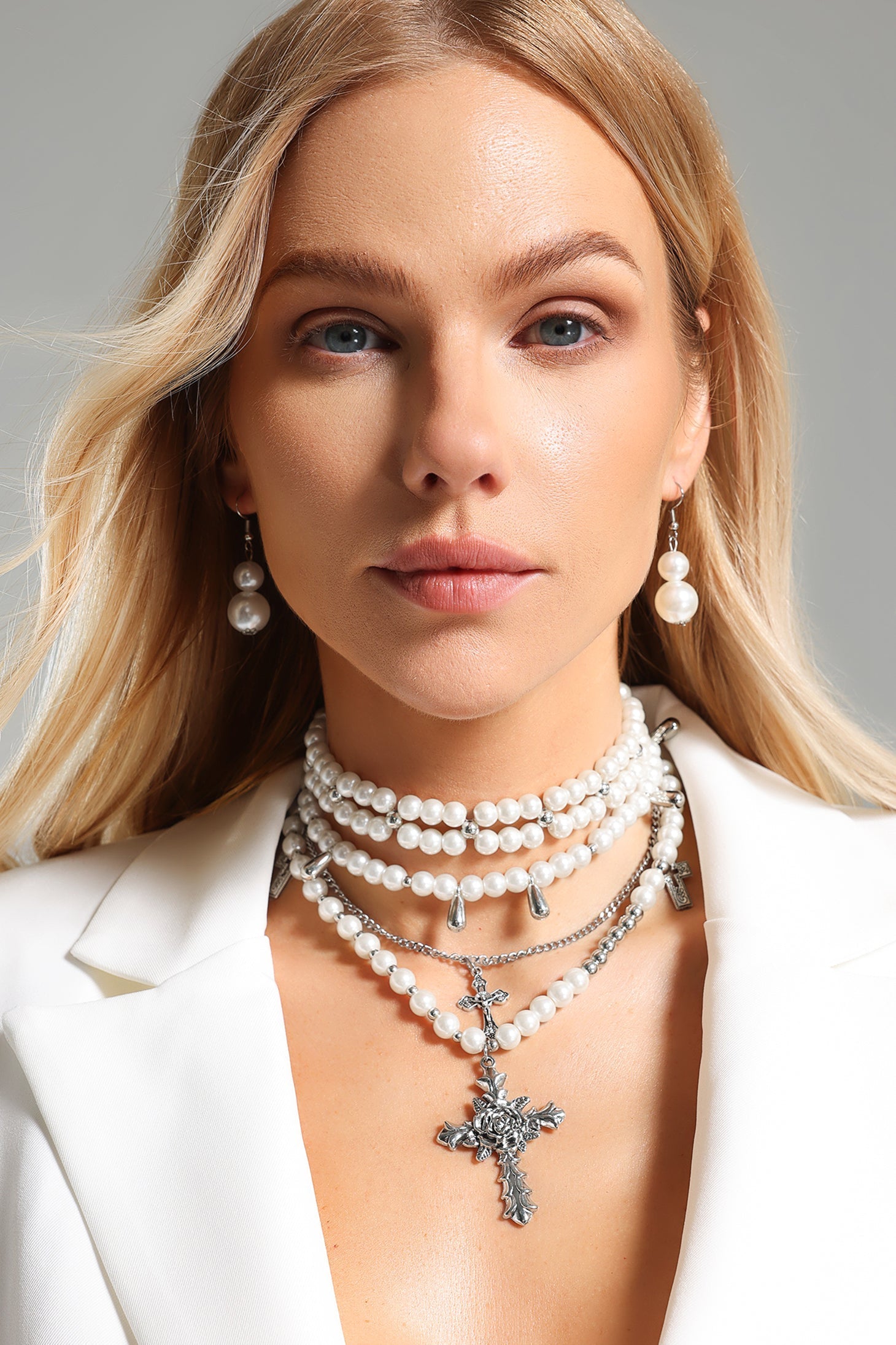 Julia Triple Pearls Cross Necklace - OWNCI