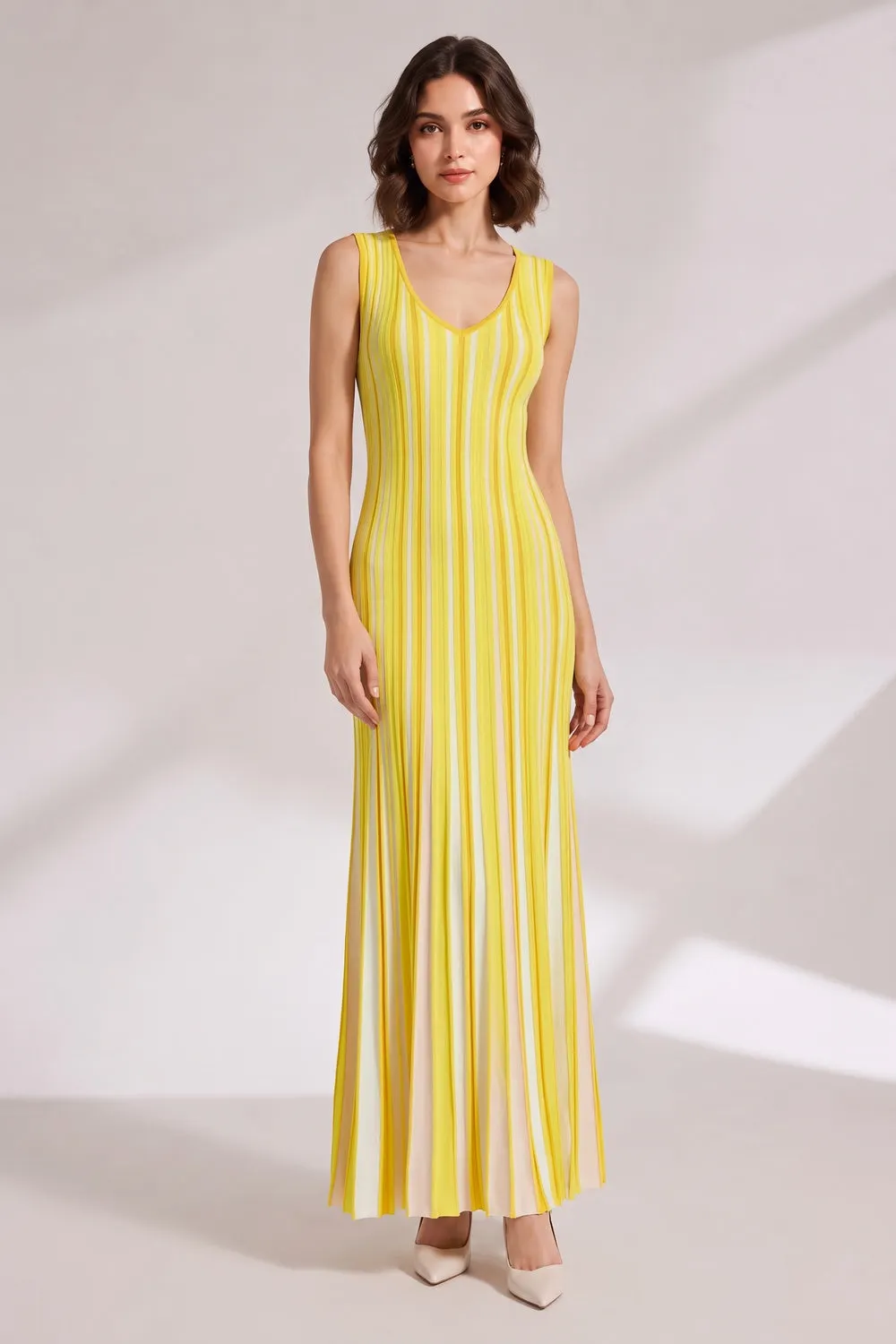 Yellow Vertical Stripe Maxi Dress - OWNCI