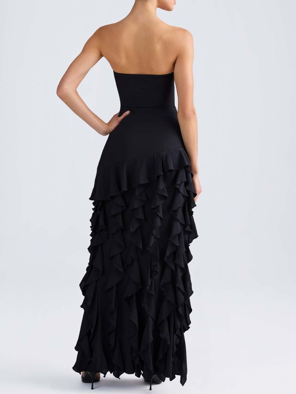 Minna Black Strapless Ruffle Maxi Dress - OWNCI