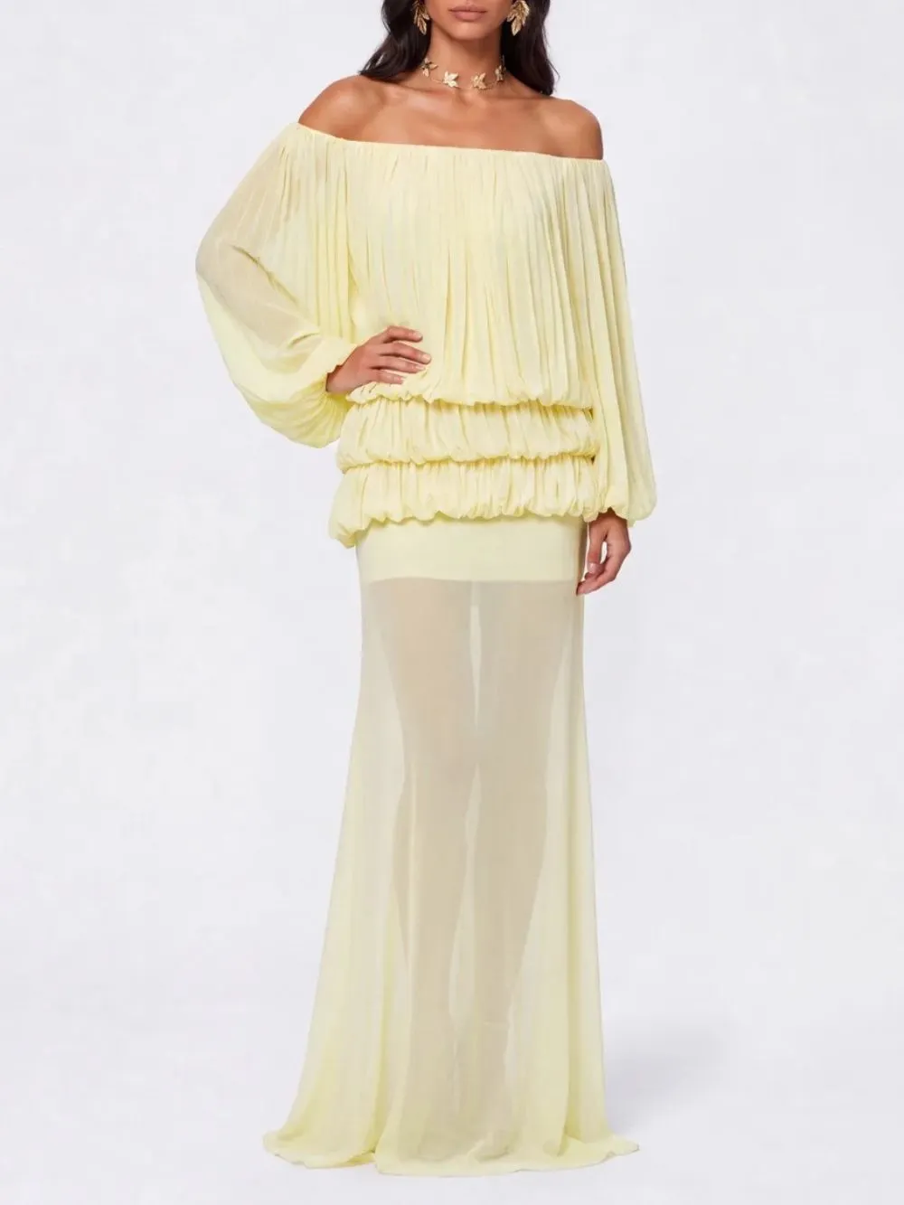 Gracja Off Shoulder Tiered Dress In Yellow - OWNCI Gracja Off Shoulder Tiered Dress In Yellow - OWNCI