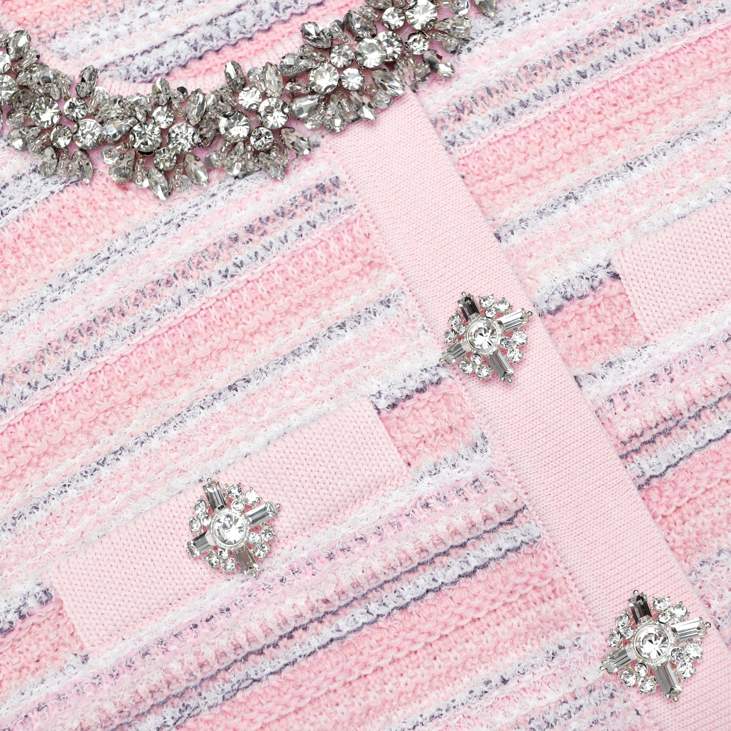 Tammy Rhinestone Textured Knit Mini Dress In Pink - OWNCI Tammy Rhinestone Textured Knit Mini Dress In Pink - OWNCI
