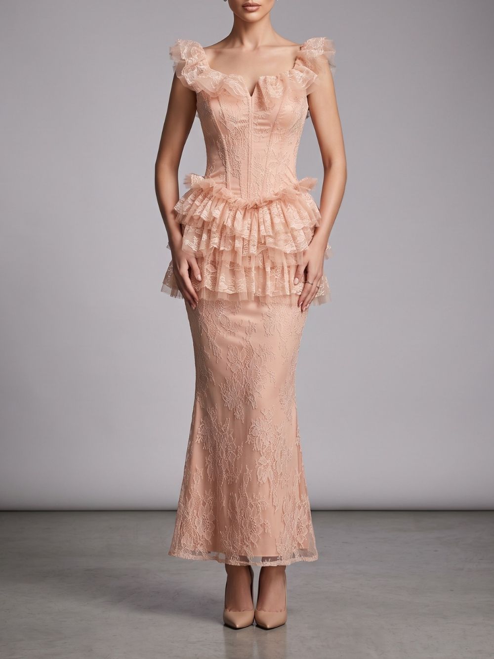 Ruffle Lace Maxi Dress Set - OWNCI Ruffle Lace Maxi Dress Set - OWNCI