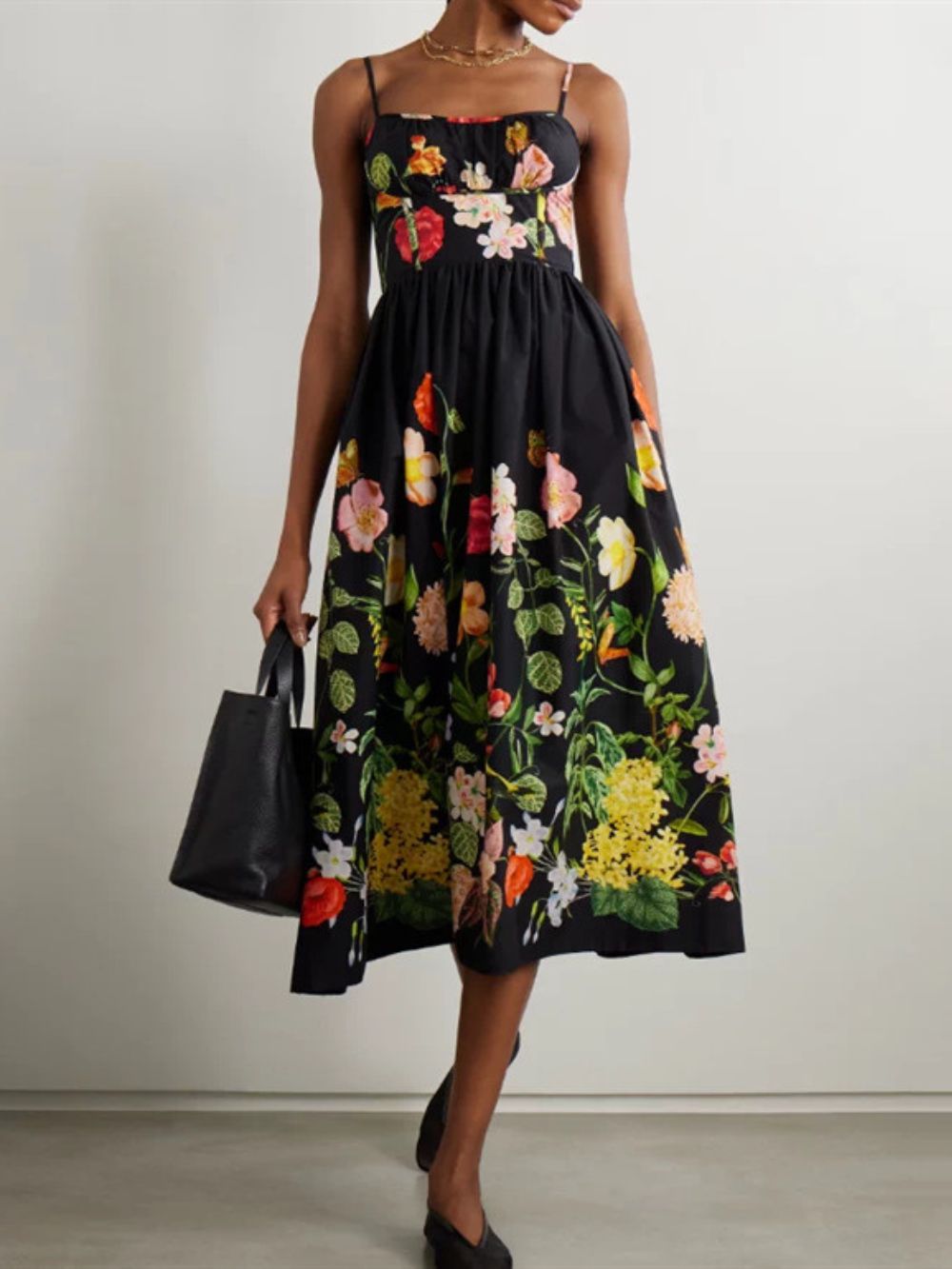 Meaza Black Spaghetti Printed Midi Dress - OWNCI Meaza Black Spaghetti Printed Midi Dress - OWNCI