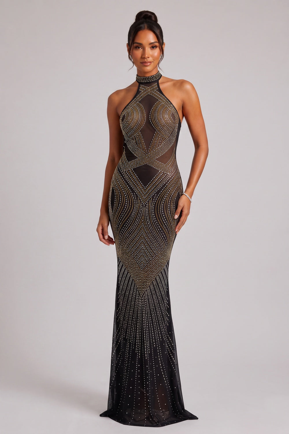 Black Embellished Mermaid Evening Gown - OWNCI