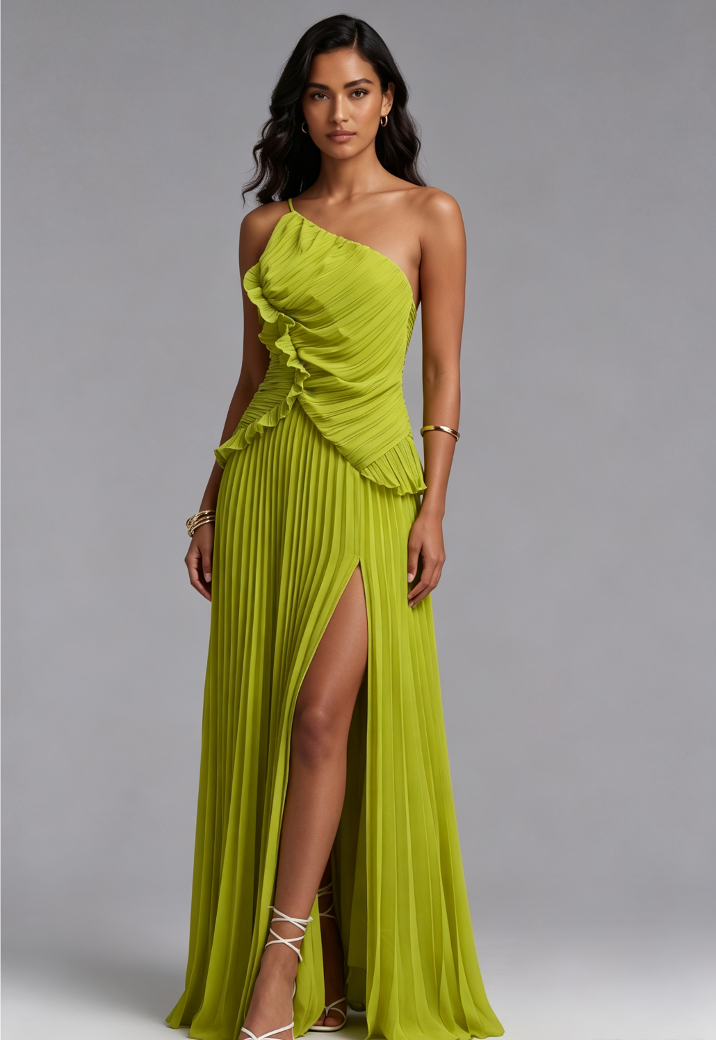 Lime Green Chiffon A-Line Gown - OWNCI