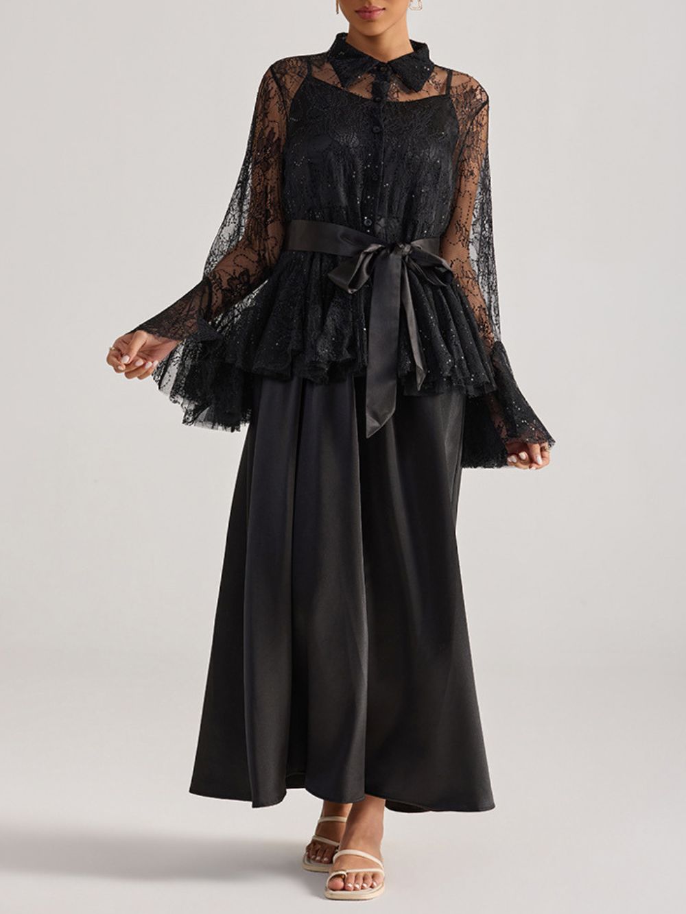 Miori Black Lace Top & Maxi Dress Set - OWNCI Miori Black Lace Top & Maxi Dress Set - OWNCI