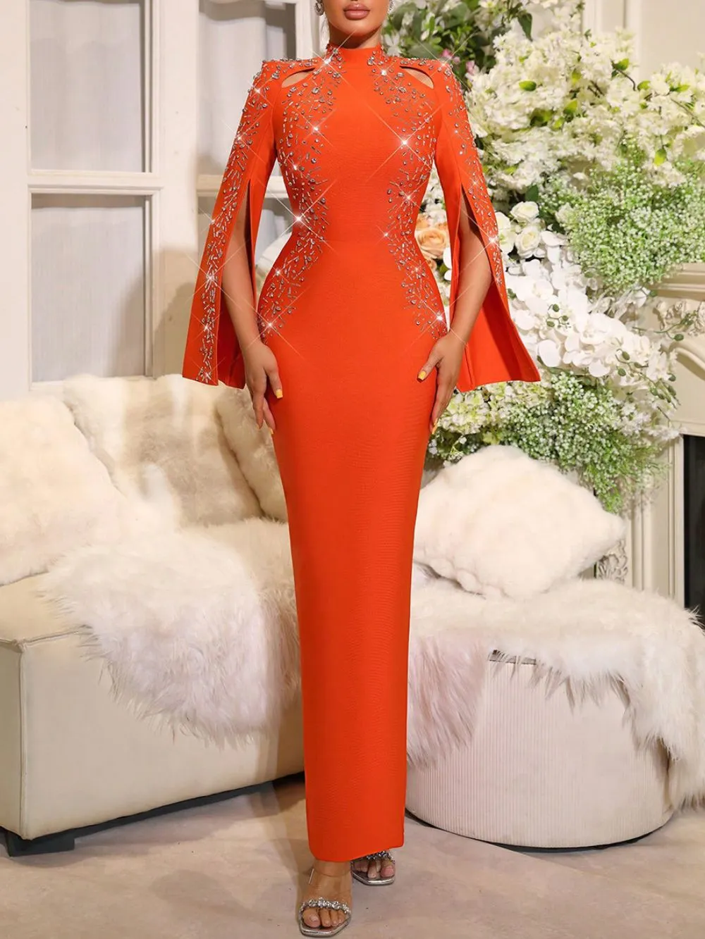 Meryl Orange Diamante Bandage Maxi Dress - OWNCI Meryl Orange Diamante Bandage Maxi Dress - OWNCI