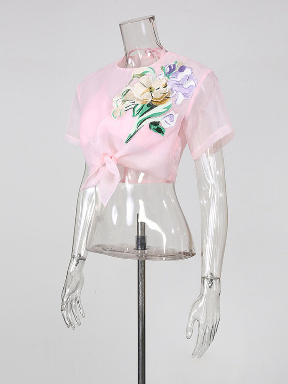 Miel Pink Flower Embroidery Crop Top - OWNCI Miel Pink Flower Embroidery Crop Top - OWNCI