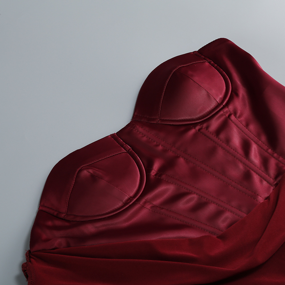 Long Sleeve Draped Bustier Maxi Dress Burgundy - OWNCI