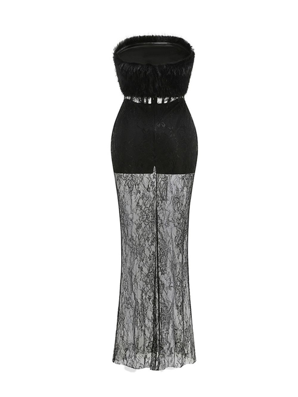 Melany Black Strapless Lace Maxi Dress - OWNCI