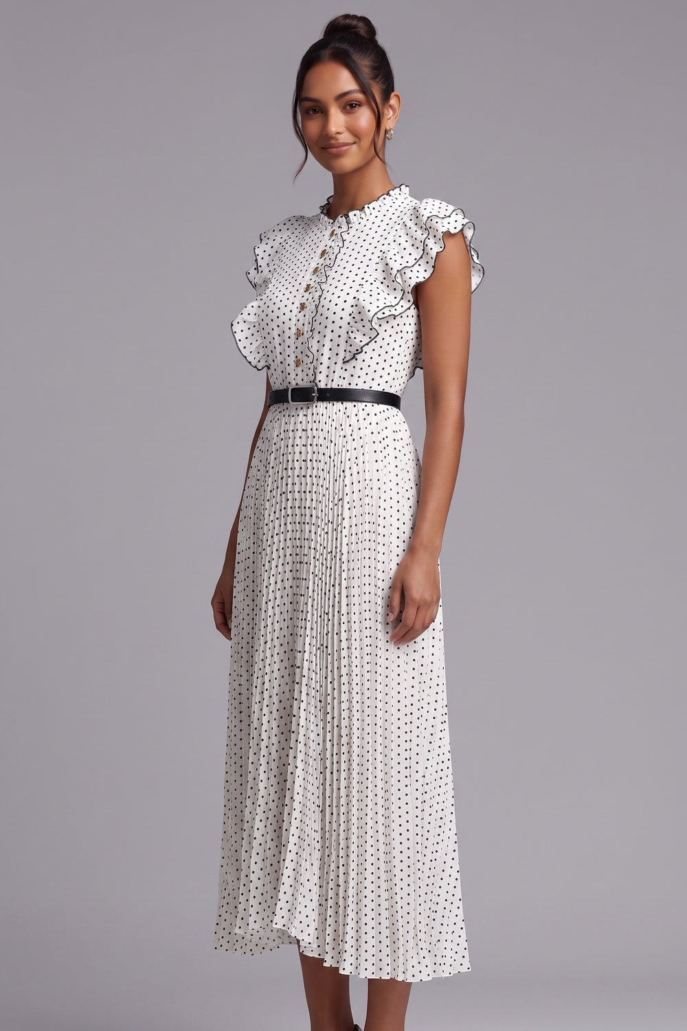 Polka Dot Ruffle Sleeve Midi Dress - OWNCI Polka Dot Ruffle Sleeve Midi Dress - OWNCI