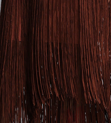 Chocolate Brown Halter Neck Draped Bodice Multi-Tier Long Fringe Bodycon Midi Party Dress - OWNCI